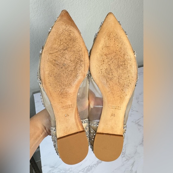 Badgley Mischka Beige Rhinestone Pointed Toe‎ Mesh Ballet Flats Size 6.5 - Picture 4 of 9